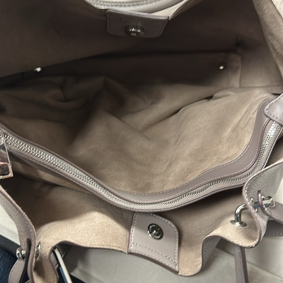 SONDRA ROBERTS Squared Gray Vegan Leather Double Handle Large Hobo Shoulder Bag - Picture 7 of 11